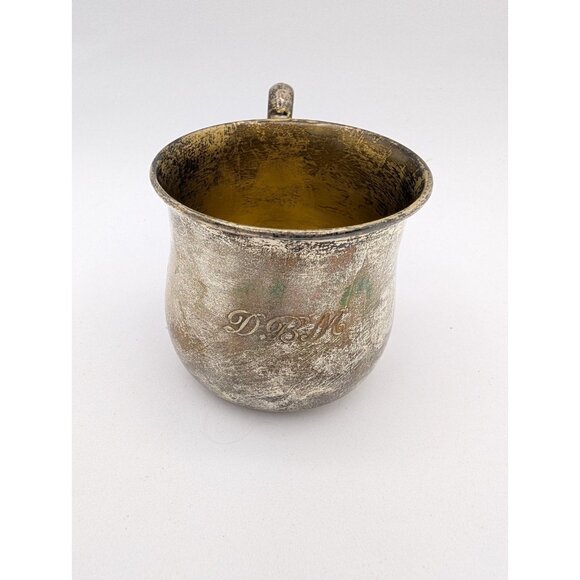 Vintage Gorham Sterling Silver Baby Cup #1944 monogrammed DBM Unpolished - Picture 2 of 13